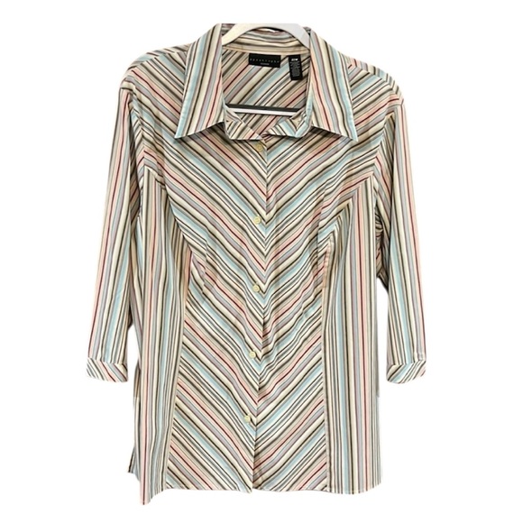 Plus Size Pleated Button Down Striped Blues and Colors Blouse Size 22W - Picture 1 of 9